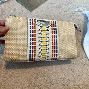 NWT Brighton Woven Beige Clutch with Multicolor Accents